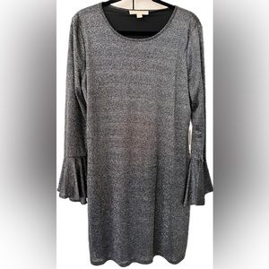 Michael Kors Silver Metallic Dress with Flare Sleeves
